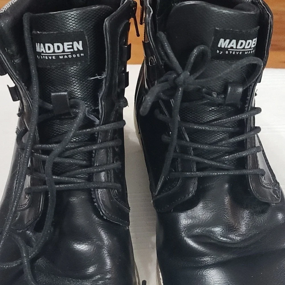 Madden by Steve Madden Delwar Mens Ankle Boots Faux Leather Black Sz 13 EUC READ